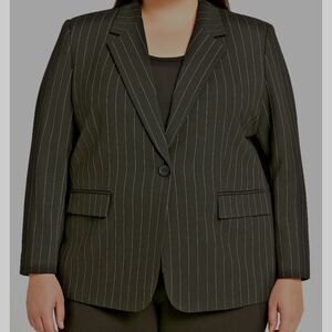 Lauren Ralph Lauren 22W Black Pinstripe Linen Blazer NWT $265 Career Jacket
